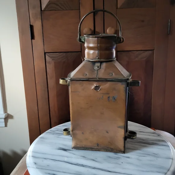 Brown Lantern with Glass Globe and Antique Accents - Picture 9 of 13